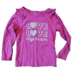 Carter's Girls' Love Love My Mom Pink Ruffle Long Sleeve Cotton Shirt Size 3T